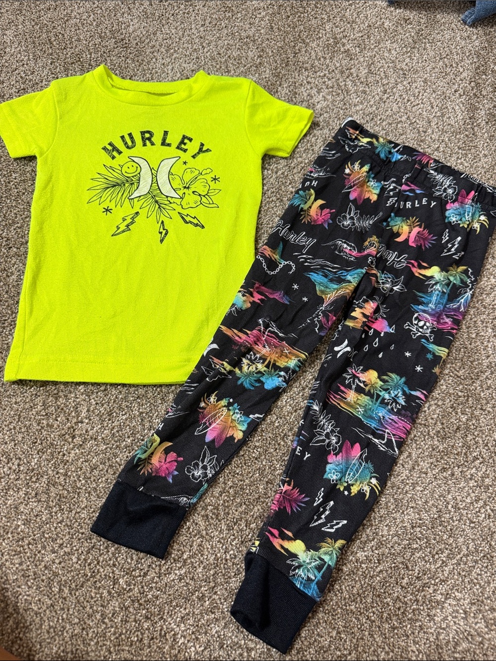 Hurley Neon Yellow Graphic Tee with Black Print